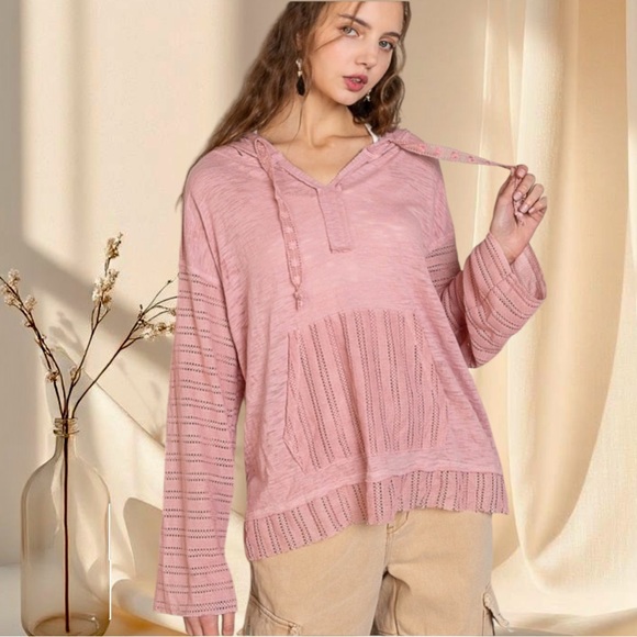 POL Mauve Pink Lightweight Knit Hoodie - Picture 1 of 5